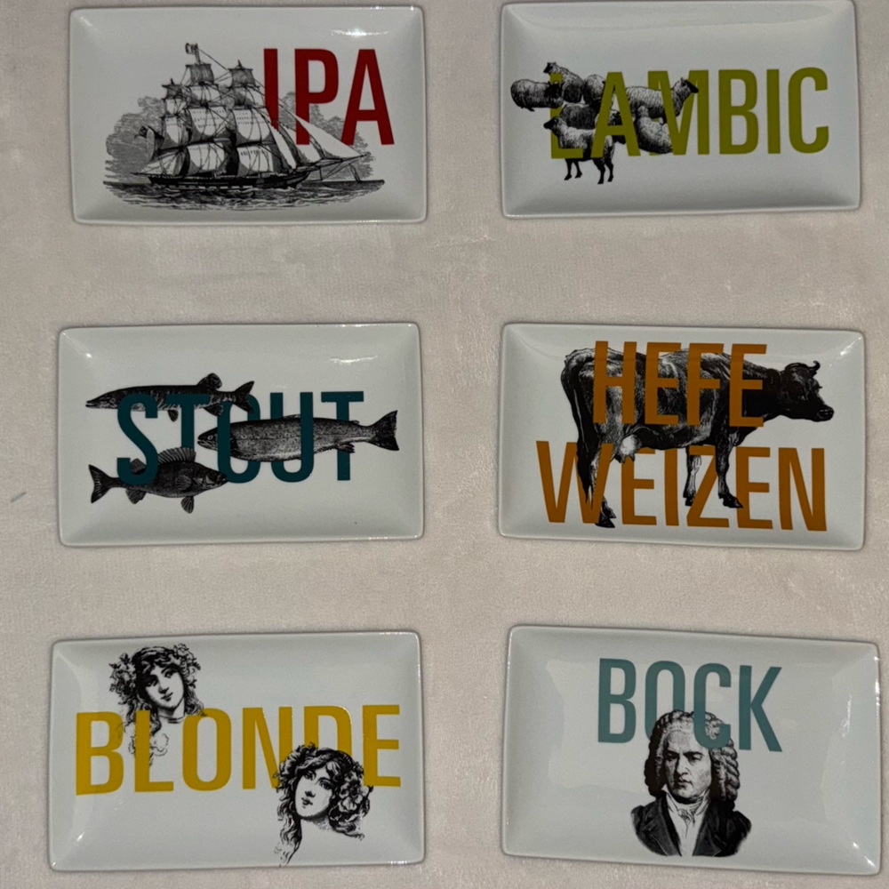 Crate&Barrel White Plates with Bold Typography